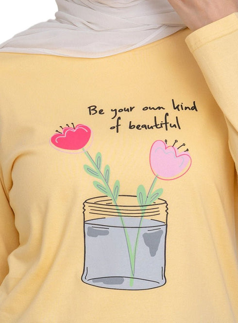 Pastel Yellow - Design 26 Printed Long - Sleeve - Khotwh